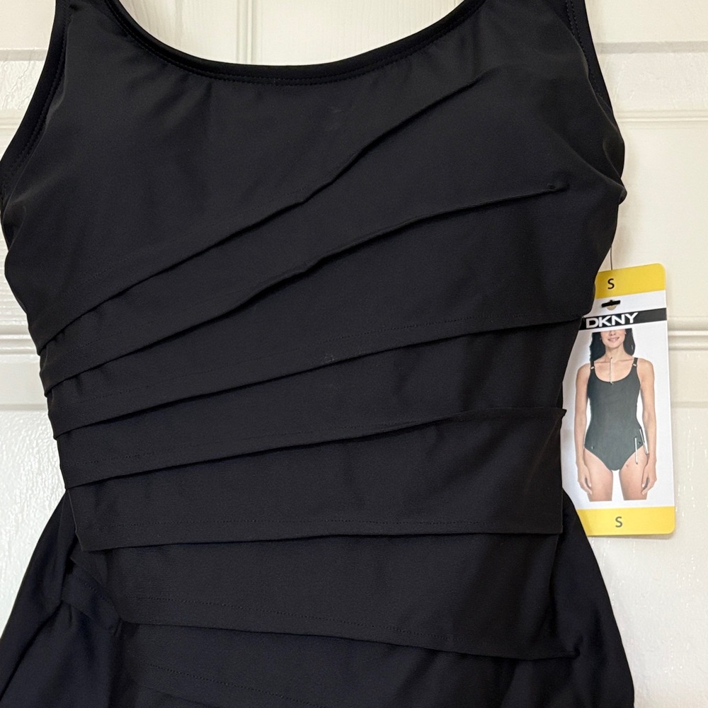 NWT DKNY Black Pleated Swimsuit